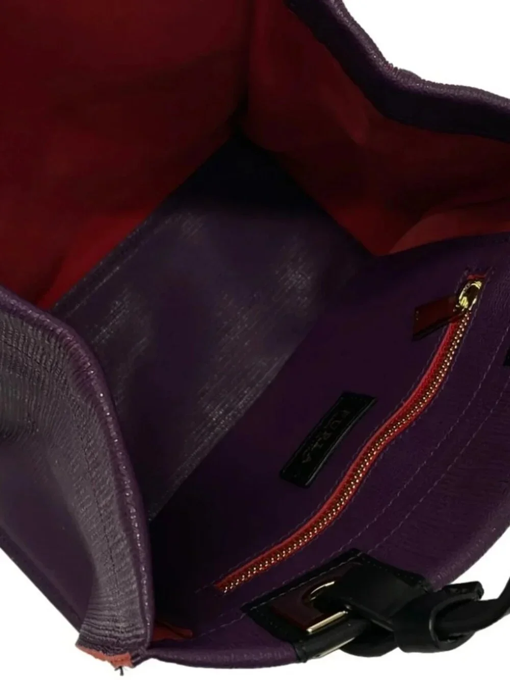 FURLA Purple Black Red PVC Leather Tote Bag